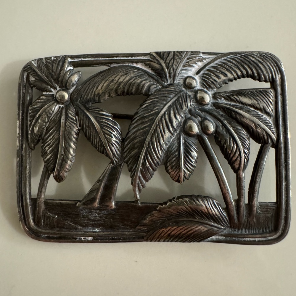 Vintage Sterling Palm Trees Coconuts Sailboat Brooch
